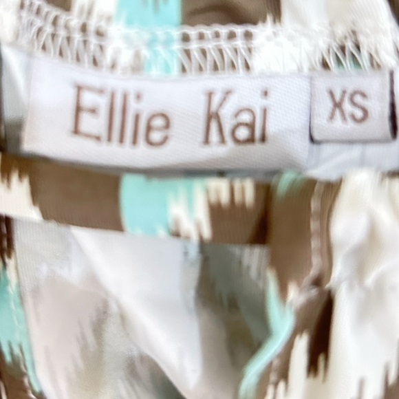 Ellie Kai taupe & aqua diamond  print halter sleeveless stretchy top back tie xs - Picture 7 of 8